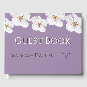 simple watercolor white floral purple guest book