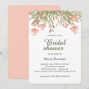 Simple Watercolor wild flower Floral Bridal Shower Invitation