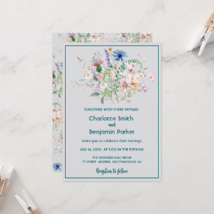Simple Watercolor wildflower bouquet flora wedding Invitation