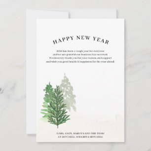 Simple Watercolor Winter Forest Happy New Year Holiday Card