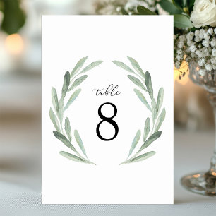 Simple Watercolor Wreath Greenery Wedding Table Number