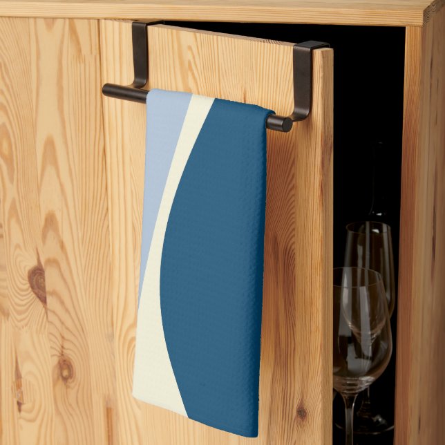 Simple Waves 2 in Dark Blue, Light Blue and Cream Kitchen Towel (Thirds Fold)