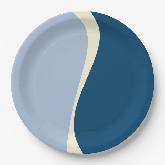 Simple Waves 2 in Dark Blue, Light Blue and Cream Paper Plate (Front)