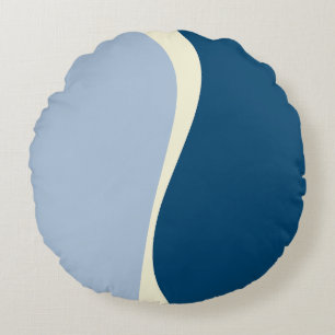 Simple Waves 2 in Dark Blue, Light Blue and Cream Round Pillow