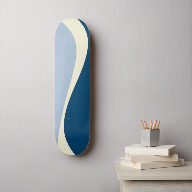 Simple Waves 2 in Dark Blue, Light Blue and Cream Skateboard (Wall Art)