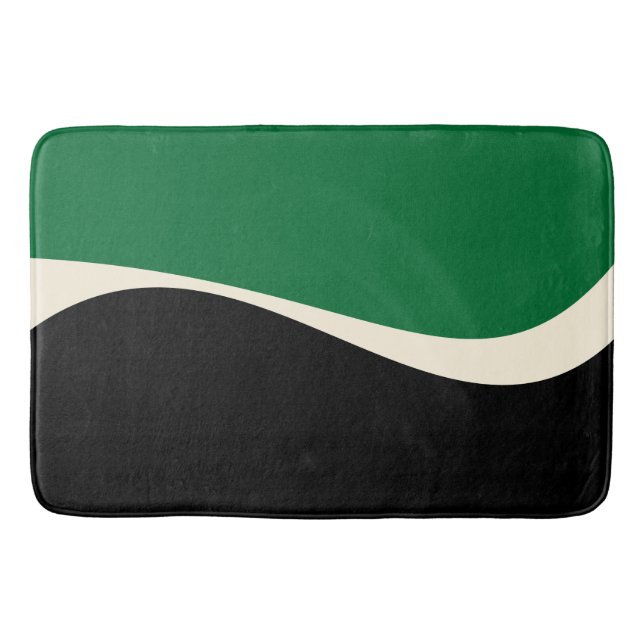 Simple Waves 2 in Green, Cream and Black  Bath Mat (Front)