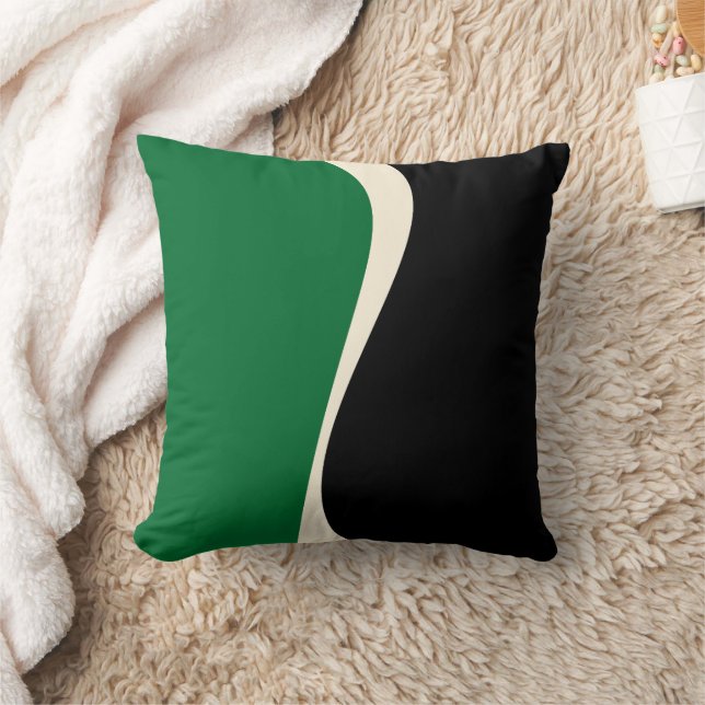 Simple Waves 2 in Green, Cream and Black  Throw Pillow (Blanket)