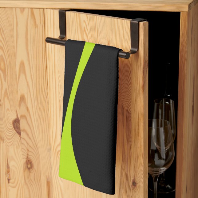 Simple Waves 2 in Lime Green and Black Kitchen Towel (Thirds Fold)