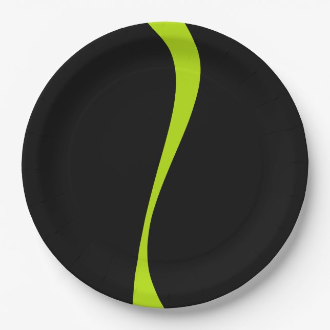 Simple Waves 2 in Lime Green and Black Paper Plate (Front)