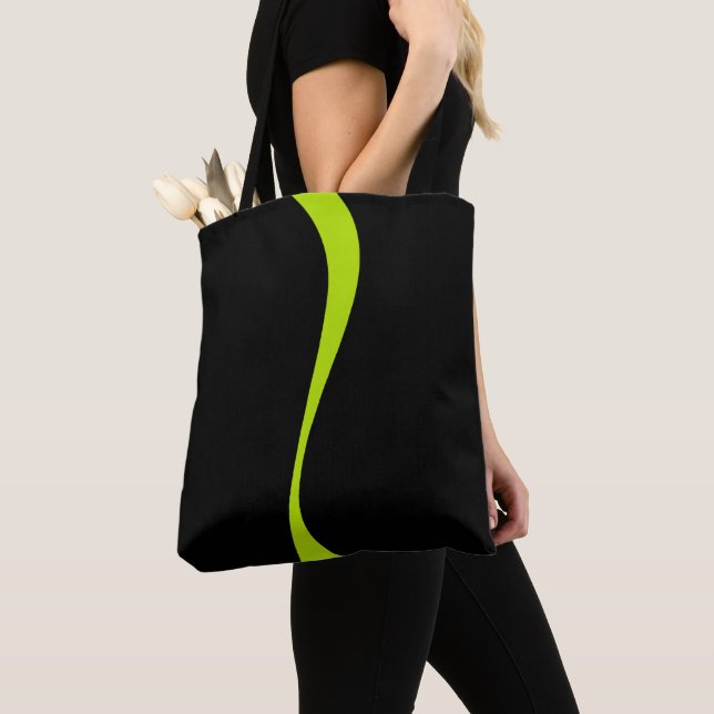 Simple Waves 2 in Lime Green and Black Tote Bag (Close Up)