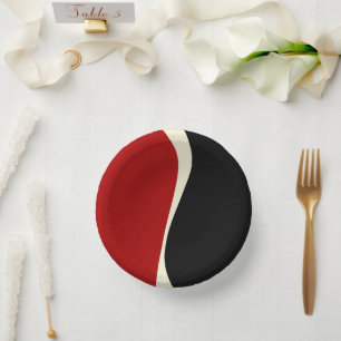 Simple Waves 2 in Red and Cream Paper Plate