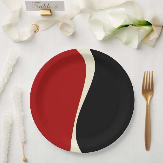Simple Waves 2 in Red and Cream Paper Plate (Wedding)