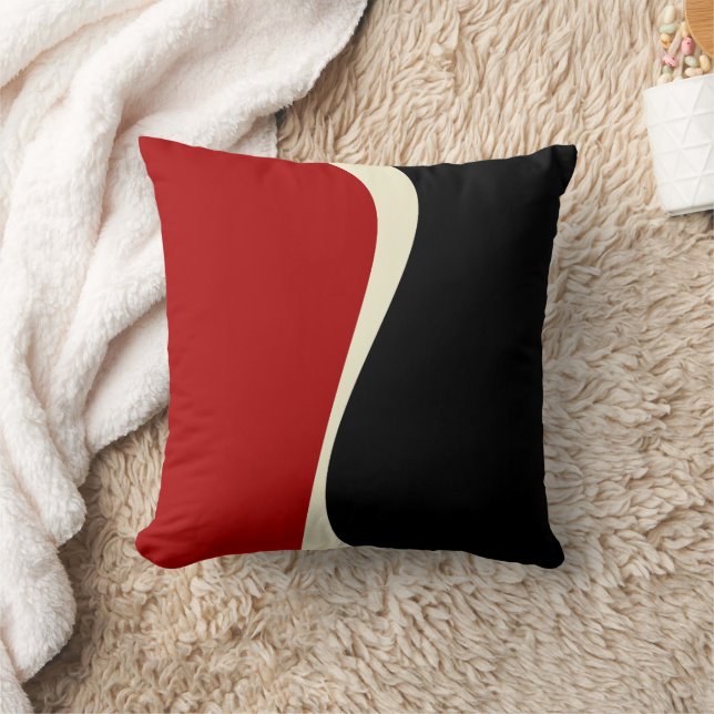 Simple Waves 2 in Red and Cream Throw Pillow (Blanket)