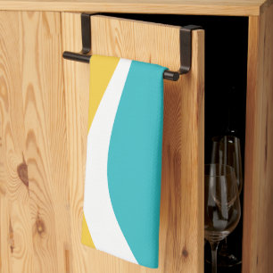 Simple Waves 2 in Turquoise, Yellow, and White Kitchen Towel