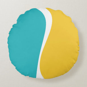 Simple Waves 2 in Turquoise, Yellow, and White Round Pillow