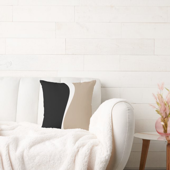 Simple Waves 2 - Taupe, Black and White Throw Pillow (Couch)