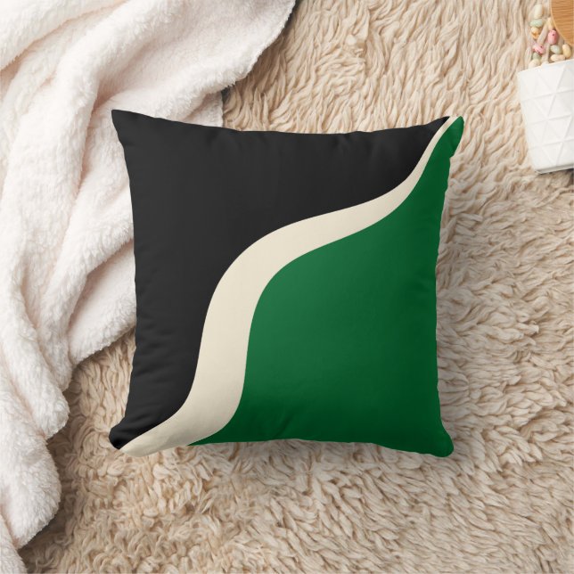 Simple Waves 3 in Green, Cream and Black  Throw Pillow (Blanket)