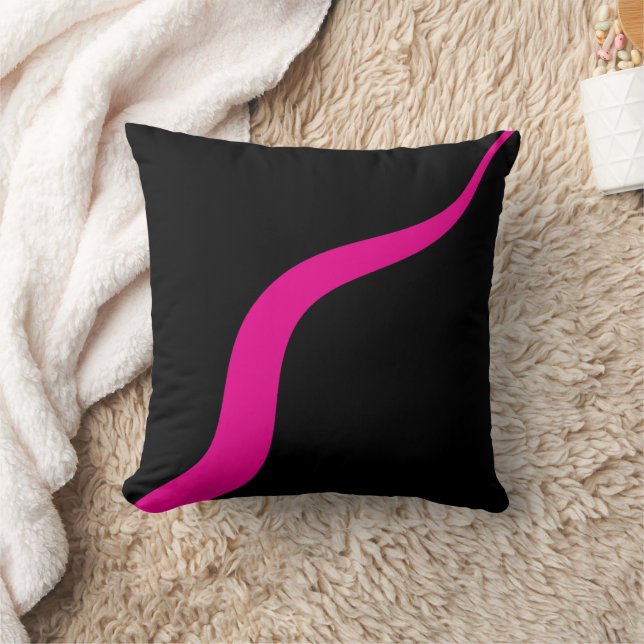 Simple Waves 3 in Magenta and Black Throw Pillow (Blanket)
