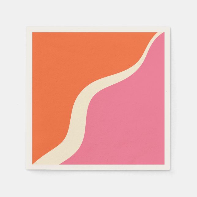 Simple Waves 3 - Pink, Orange and Cream Napkin (Front)
