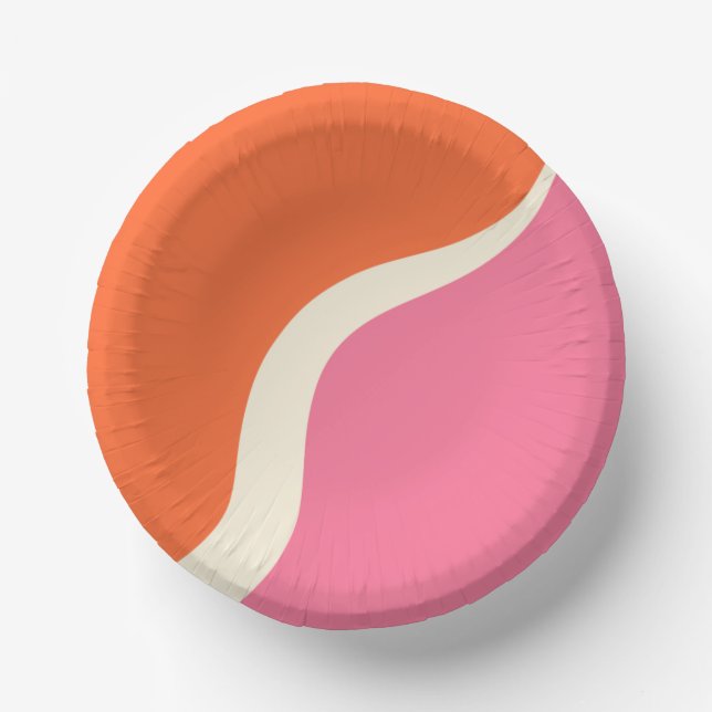 Simple Waves 3 - Pink, Orange and Cream Paper Plate (Front)