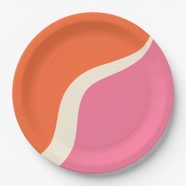 Simple Waves 3 - Pink, Orange and Cream Paper Plate (Front)