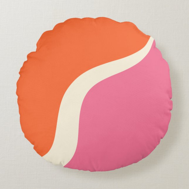 Simple Waves 3 - Pink, Orange and Cream  Round Pillow (Front)