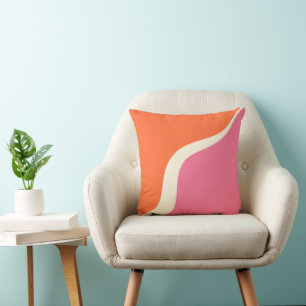 Simple Waves 3 - Pink, Orange and Cream Throw Pillow