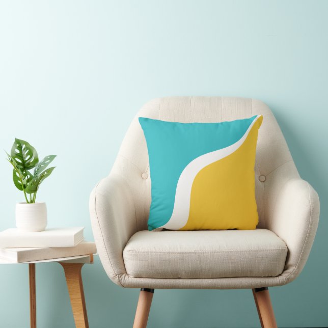Simple Waves 3 - Turquoise and Yellow Throw Pillow (Chair)