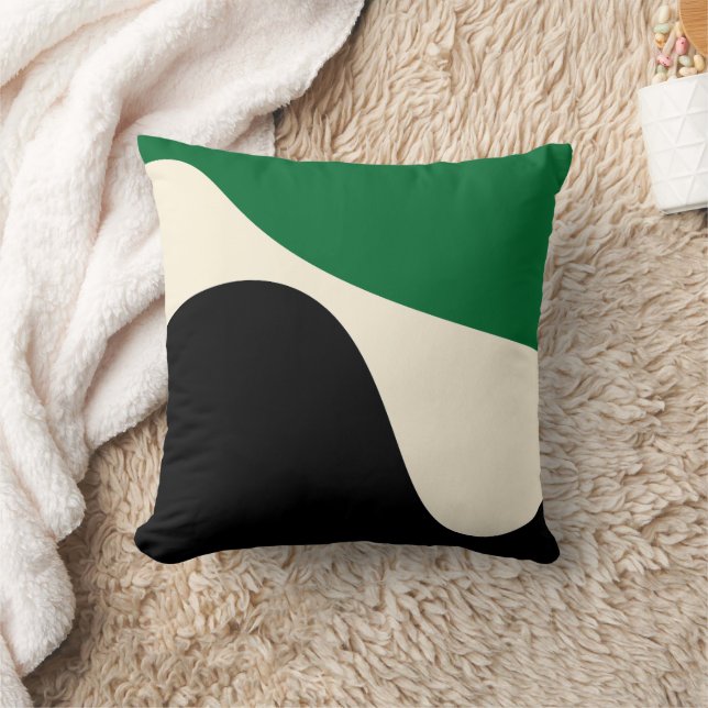 Simple Waves 4 in Green, Cream and Black  Throw Pillow (Blanket)