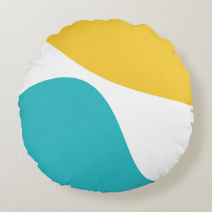 Simple Waves 4 - Turquoise and Yellow Round Pillow
