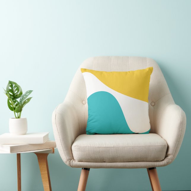 Simple Waves 4 - Turquoise and Yellow Throw Pillow (Chair)