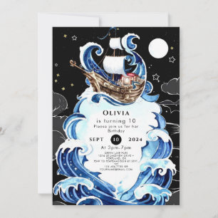Simple Waves Ahoy Pirate Birthday Invitation