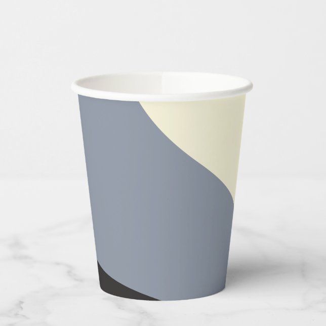 Simple Waves - Black, Grey and Cream Paper Cups (Left)