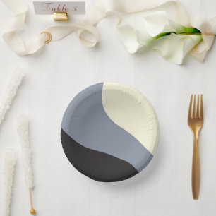 Simple Waves - Black, Grey and Cream Paper Plate