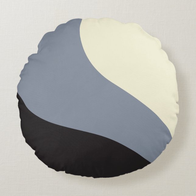 Simple Waves - Black, Grey and Cream Round Pillow (Front)