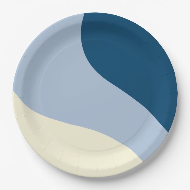 Simple Waves - Dark Blue, Light Blue and Cream Paper Plate (Front)