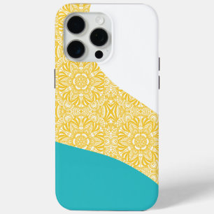 Simple Waves - Floral Pattern Turquoise and Yellow iPhone 15 Pro Max Case