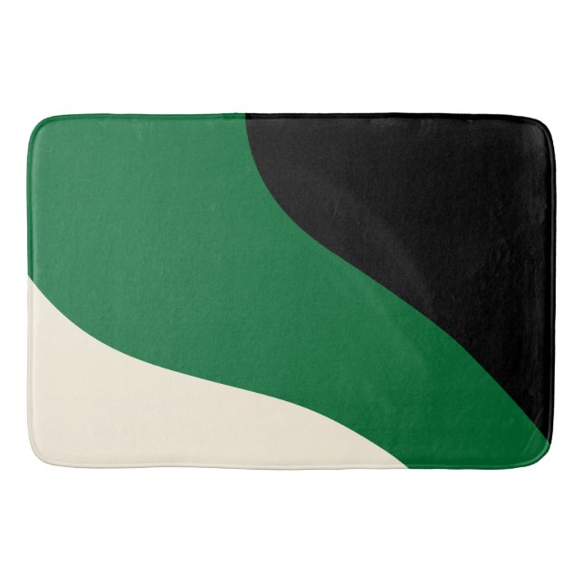Simple Waves - Green, Cream and Black Bath Mat (Front)