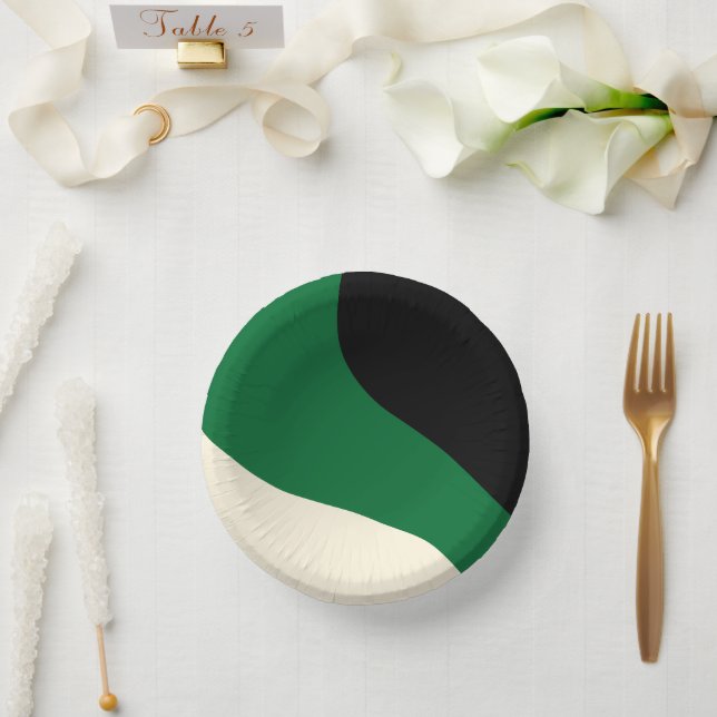 Simple Waves - Green, Cream and Black Paper Plate (Wedding)