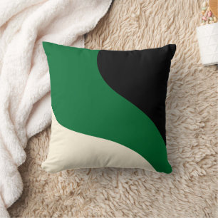 Simple Waves - Green, Cream and Black  Throw Pillow