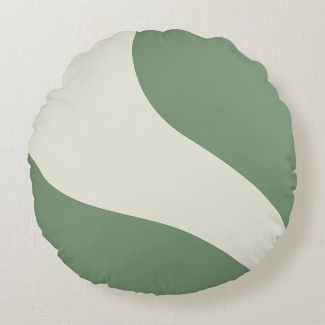 Simple Waves in Green Round Pillow (Front)