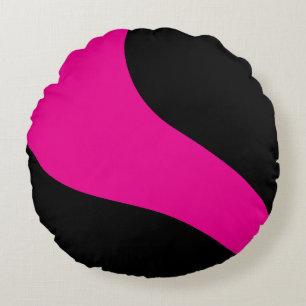 Simple Waves in Magenta and Black Round Pillow