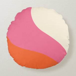 Simple Waves - Pink, Orange and Cream Round Pillow
