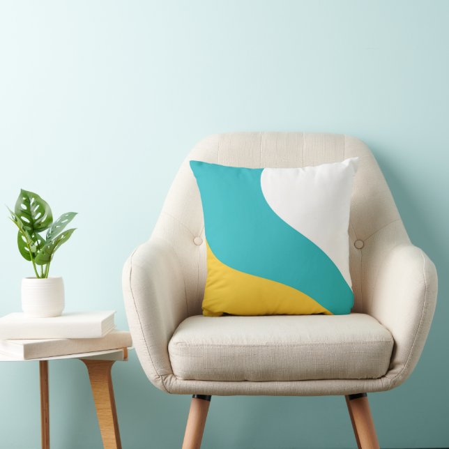 Simple Waves - Turquoise and Yellow Throw Pillow (Chair)