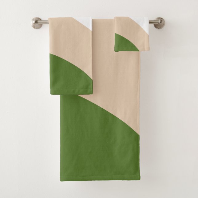 Simple Waves - White, Sand & Palm Green Bath Towel Set (Insitu)