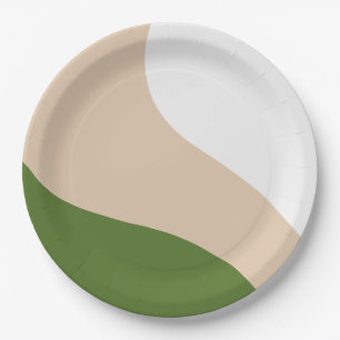 Simple Waves - White, Sand & Palm Green Paper Plate