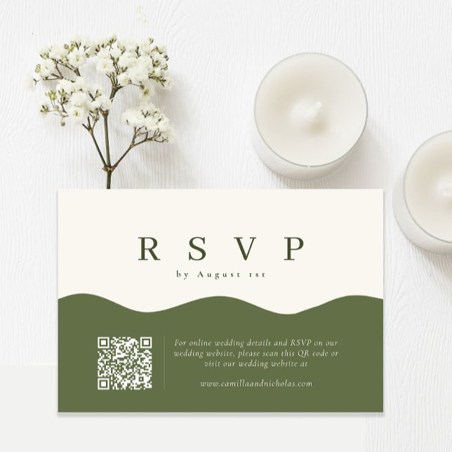 Simple Wavy Curve QR Code Wedding RSVP Card (Creator Uploaded)