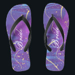 Simple Wavy Gold Lines Purple Wedding Bride Flip Flops<br><div class="desc">These personalized flip flops feature a simple wavy gold lines and sparkles pattern on the purple background. The beautiful flip flops are a memorable gift for wedding party members: bride, bridesmaids, mother of the bride, maid of honour... They will add a stylish dose of glam to your wedding day, bachelorette party, or other...</div>