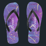 Simple Wavy Gold Lines Purple Wedding Bride Flip Flops<br><div class="desc">These personalized flip flops feature a simple wavy gold lines and sparkles pattern on the purple background. The beautiful flip flops are a memorable gift for wedding party members: bride, bridesmaids, mother of the bride, maid of honour... They will add a stylish dose of glam to your wedding day, bachelorette party, or other...</div>