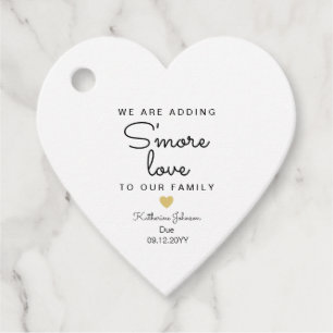 Simple we are adding s'more love heart shaped favour tags
